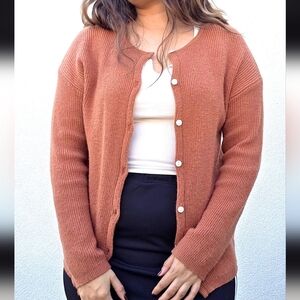 Vintage Dusty Orange Cardigan with Scalloped Hem / Medium